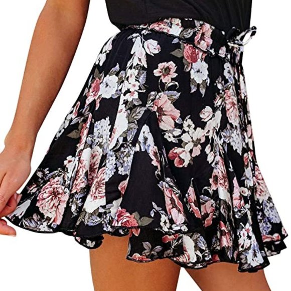 Women's High Waist Floral Mini Ruffle Skirt - Picture 2 of 6